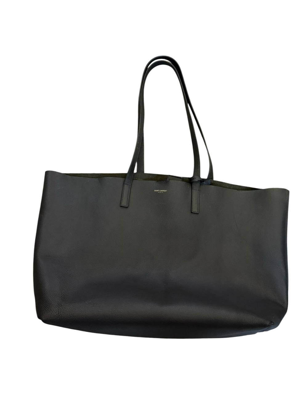 Saint Laurent Grey Calfskin Leather Tote Bag w/ Detachable Pouch Large